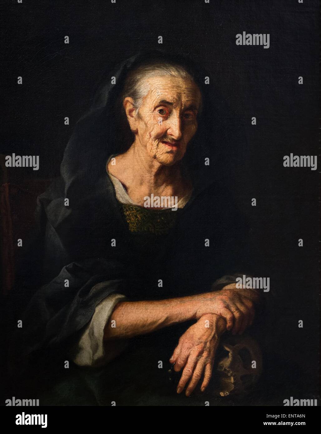 Vecchia donna con un teschio 25/10/2013 - XVII secolo raccolta Foto Stock