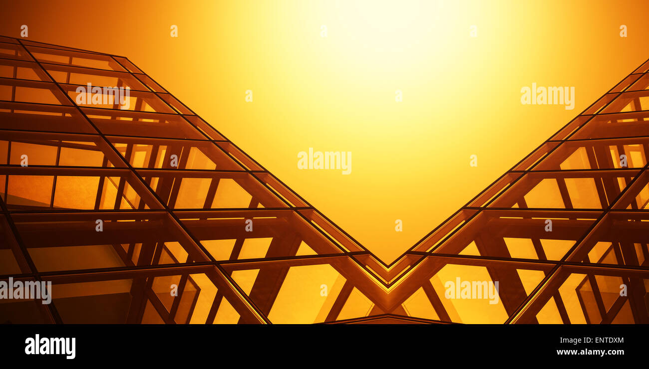 Sfondo astratto dei moderni edifici per uffici al tramonto. Foto Stock