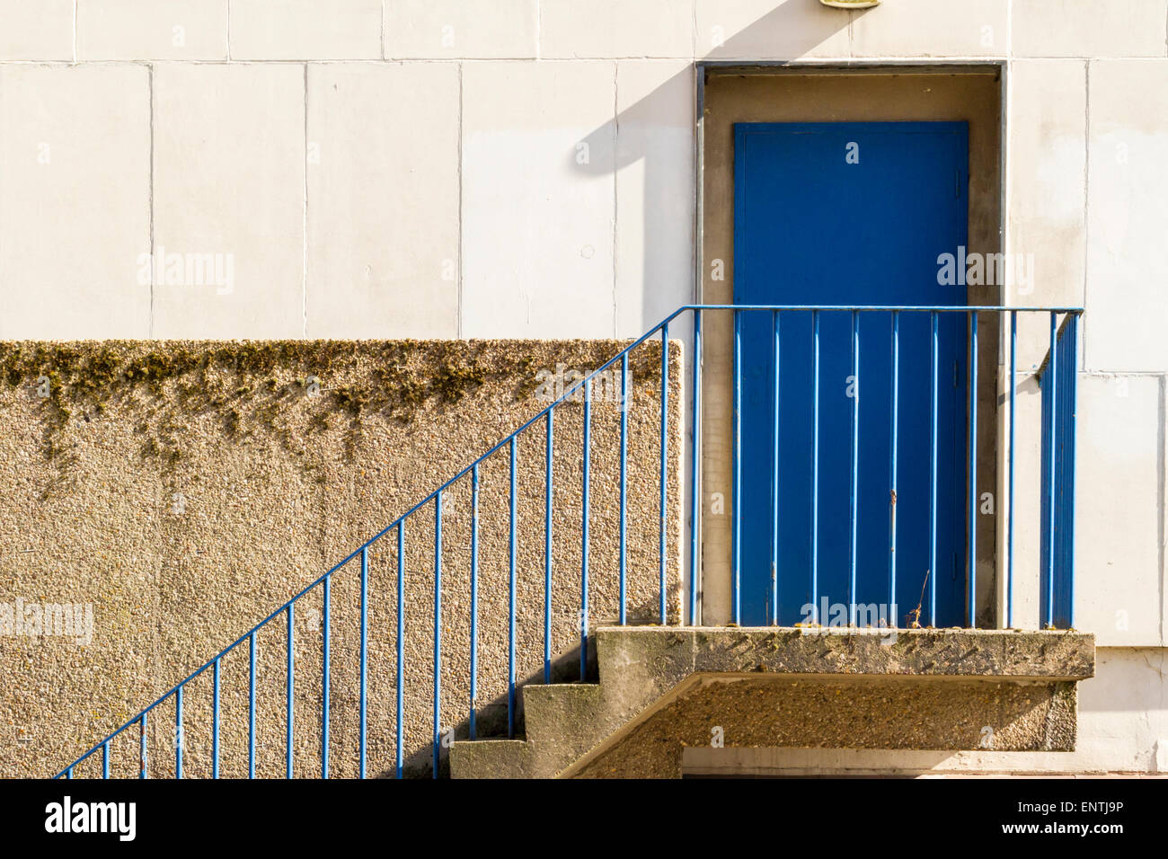 Passi verso l'alto sul retro di un edificio di una porta posteriore. Inghilterra, Regno Unito Foto Stock