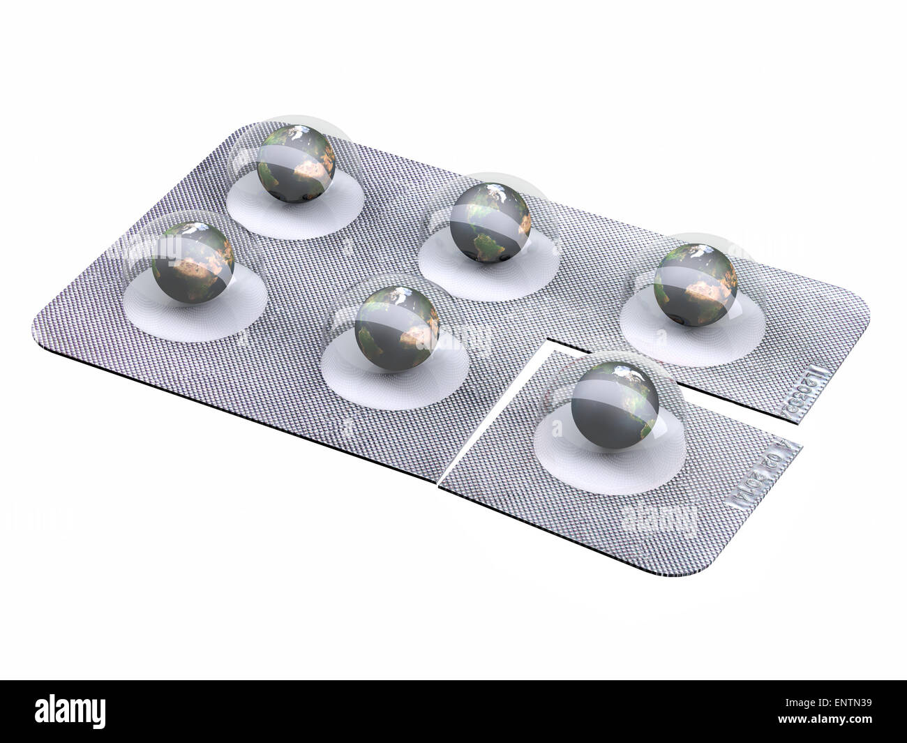 Eart pillole in blister isolati su sfondo bianco, 3d illustrazione Foto Stock