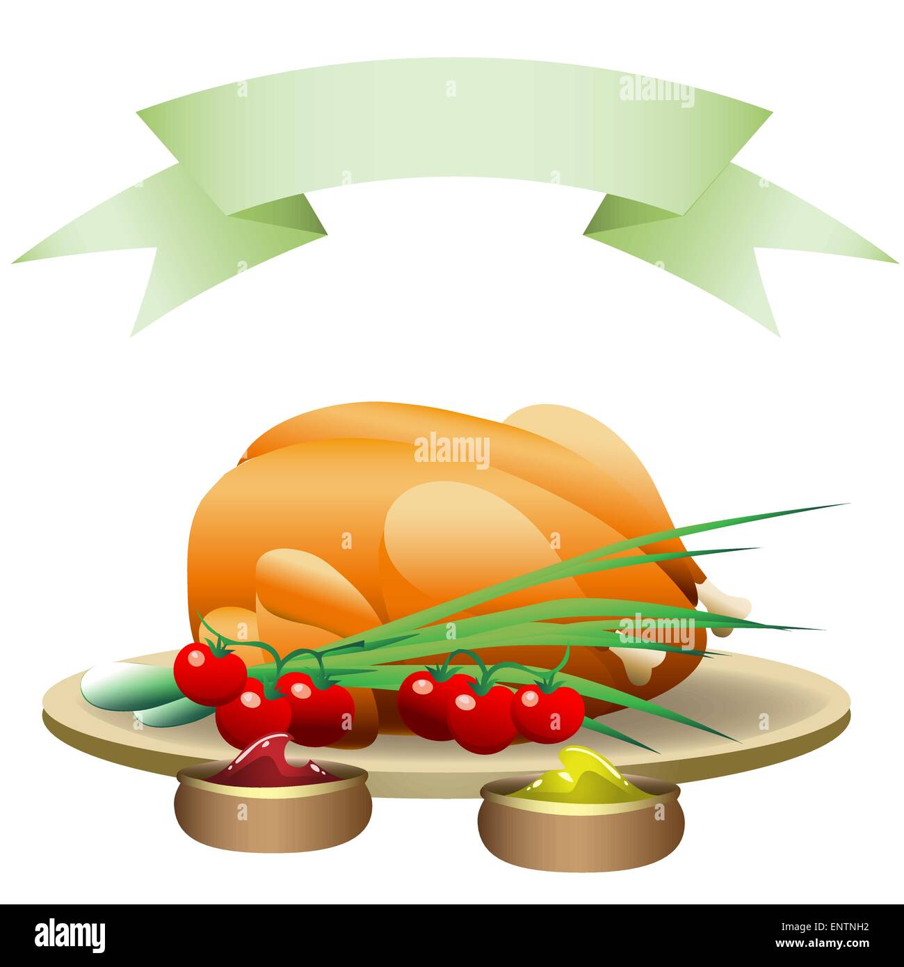 Una illustrazione vettoriale di pollo fritto con verdure e spezie calde Illustrazione Vettoriale
