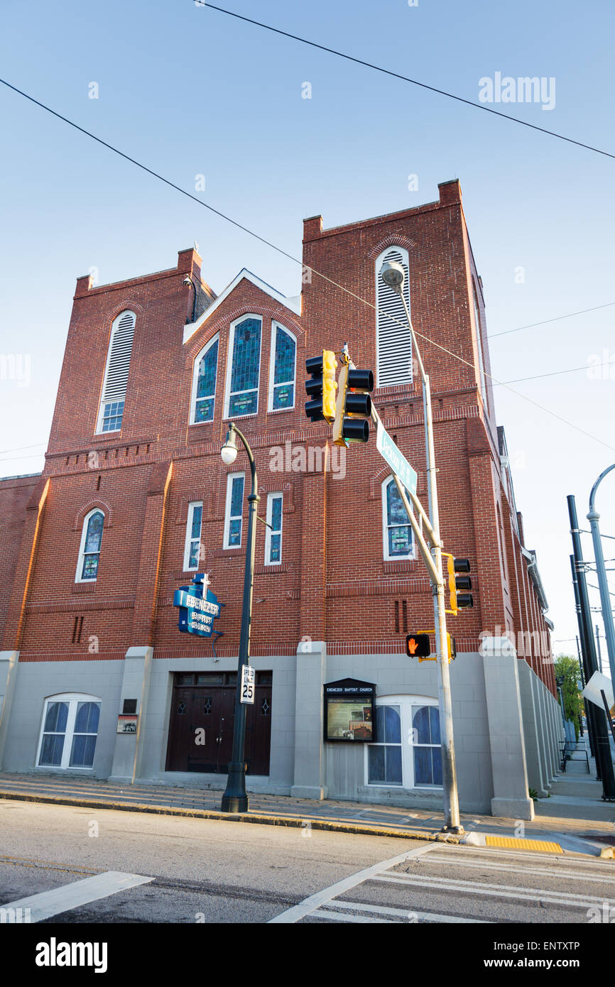 L'originale Ebenezer Baptist Church, home parrocchia di Martin Luther King, storico quarto Ward, Atlanta, Georgia, Stati Uniti d'America Foto Stock