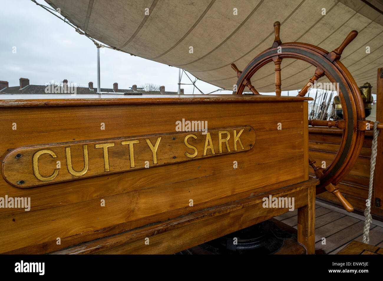 Cutty Sark è un cittadino britannico di Clipper Ship risalente al 1869 e ora è un museo permanente di mostrare sul display a Greenwich, Inghilterra Foto Stock