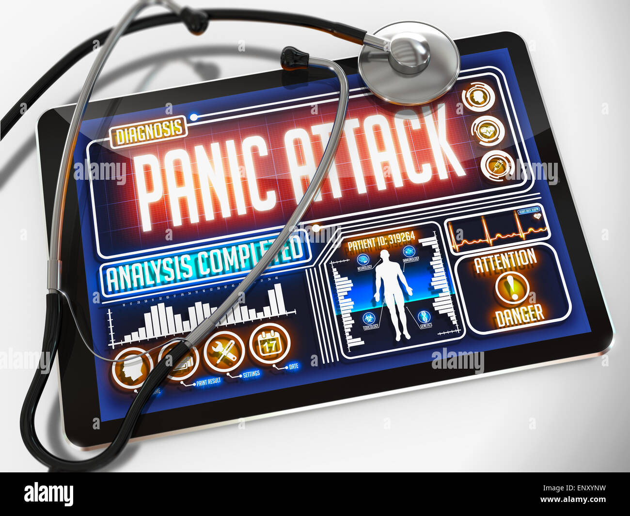 Attacco di panico sul display del Medical Tablet. Foto Stock