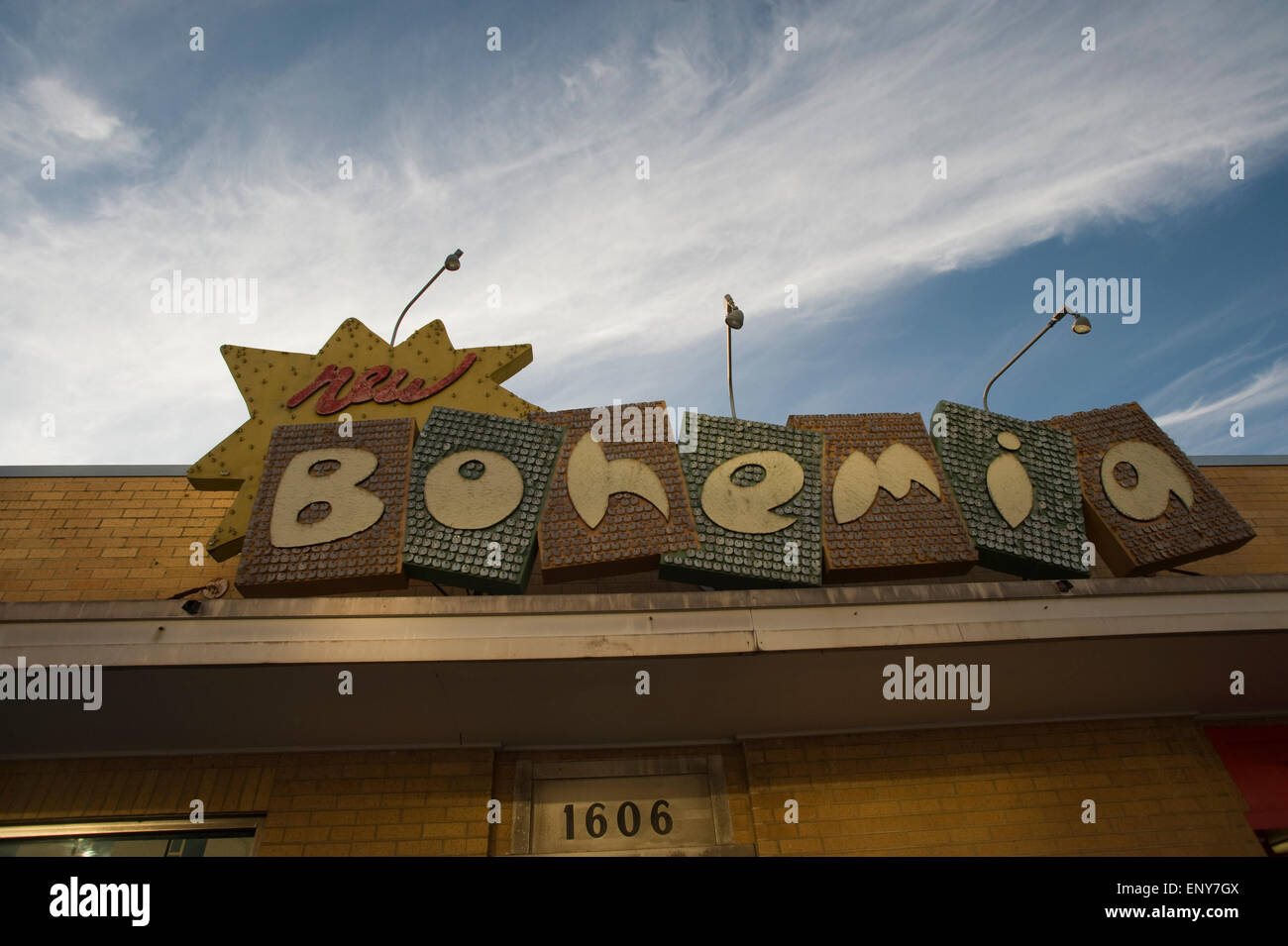 Insegna al neon di nuovo la Boemia, una boutique situato nel SoCo (South Congress) sezione di Austin TX Foto Stock