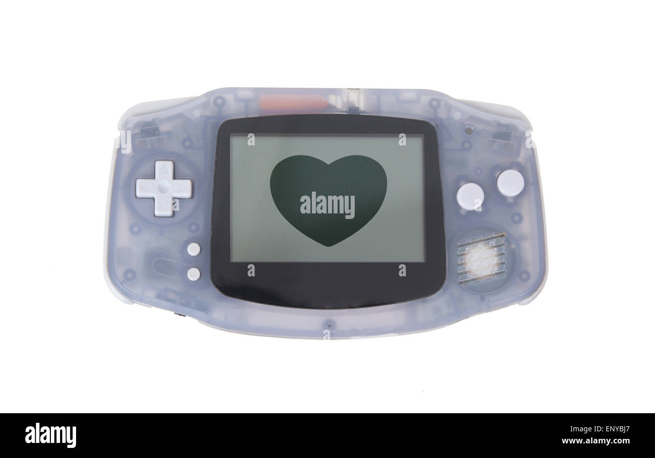 Old Dirty console di gioco portatili con un piccolo schermo - Grande cuore Foto Stock