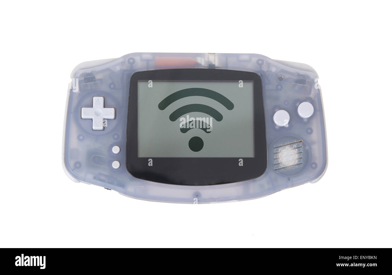 Old Dirty console di gioco portatili con un piccolo schermo - spot wifi simbolo Foto Stock