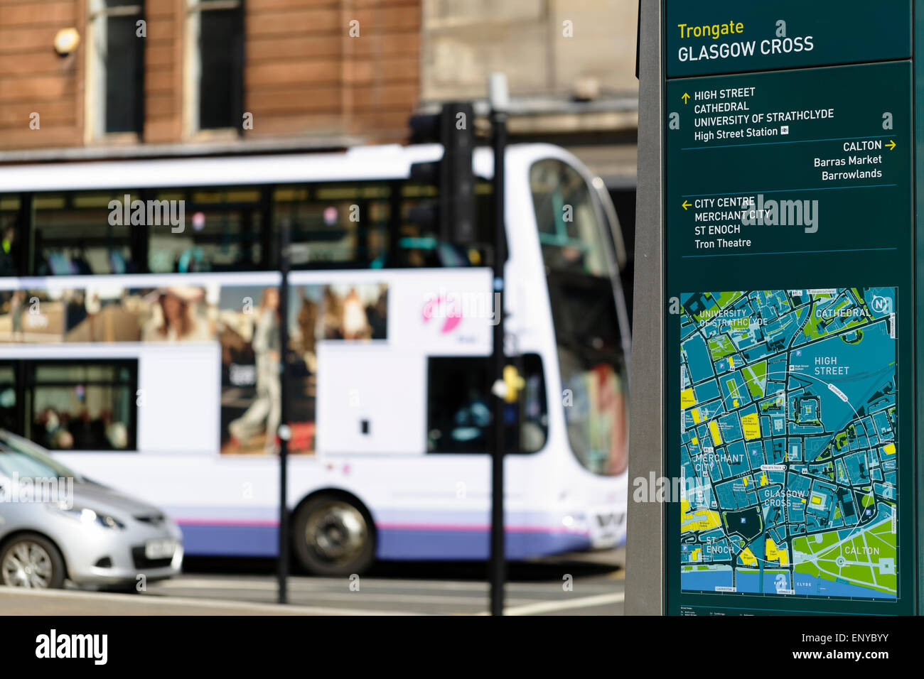 A Glasgow Public Street Map on Trongate in the city centre, Scotland, UK Foto Stock