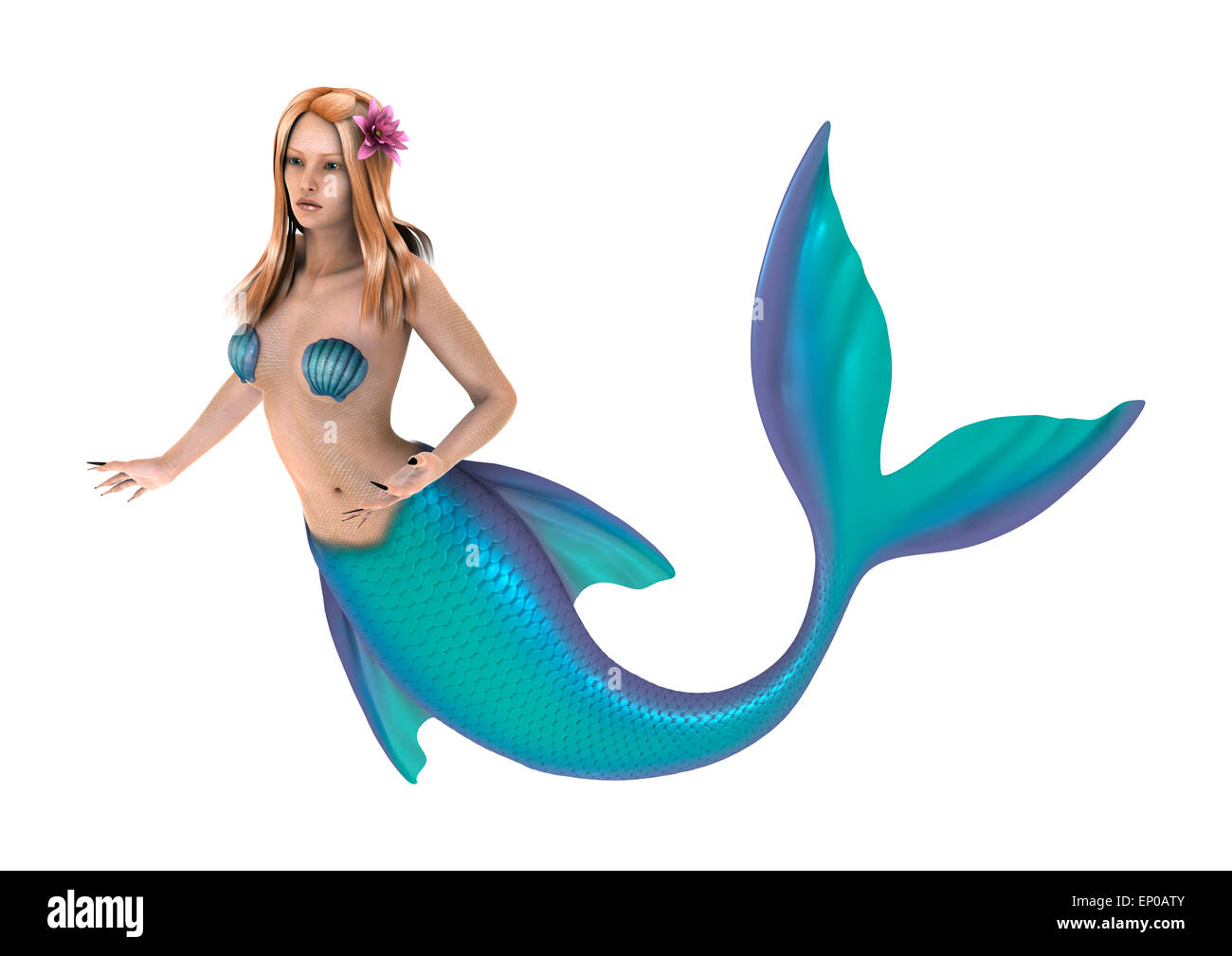 3D render digitale di un bellissimo fantasy mermaid isolati su sfondo bianco Foto Stock