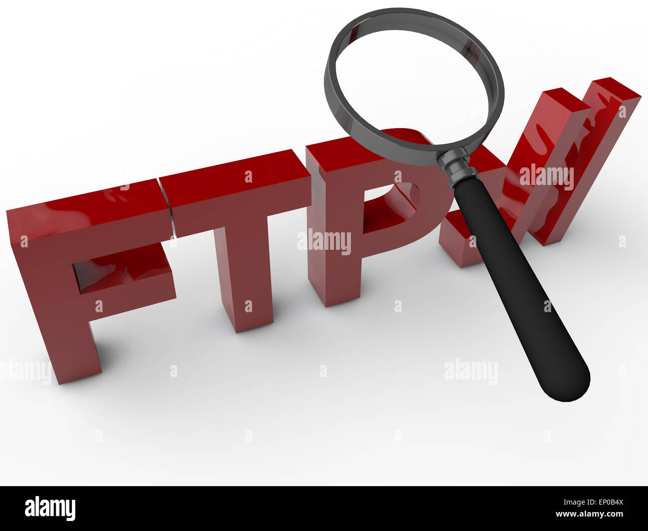 FTP - Testo 3D con lente di ingrandimento su sfondo bianco Foto Stock