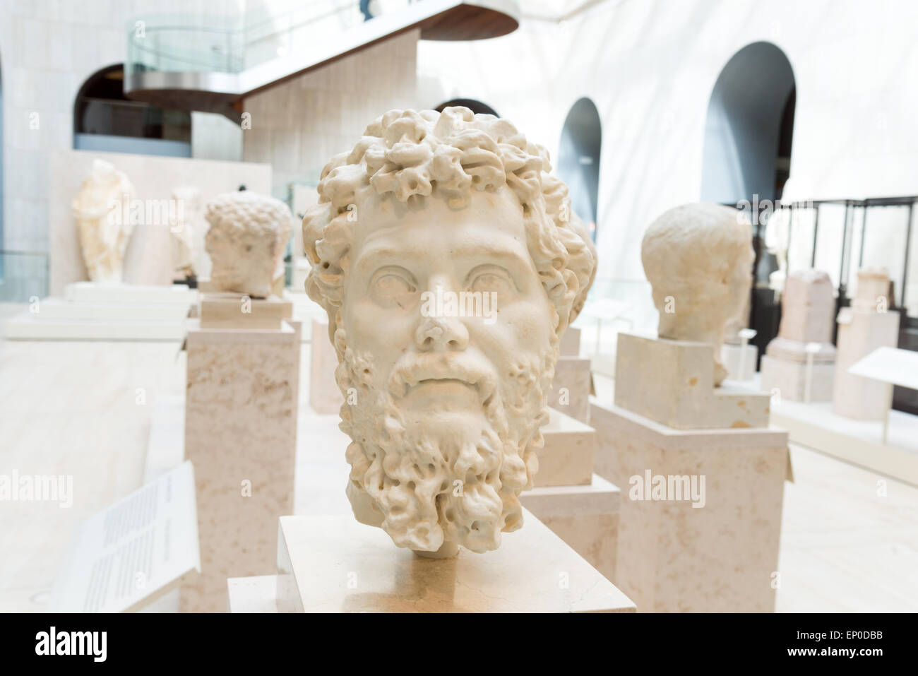 Antico busto in marmo di imperatore romano Settimio Severo nel Museo Archeologico Nazionale di Spagna, Madrid Foto Stock
