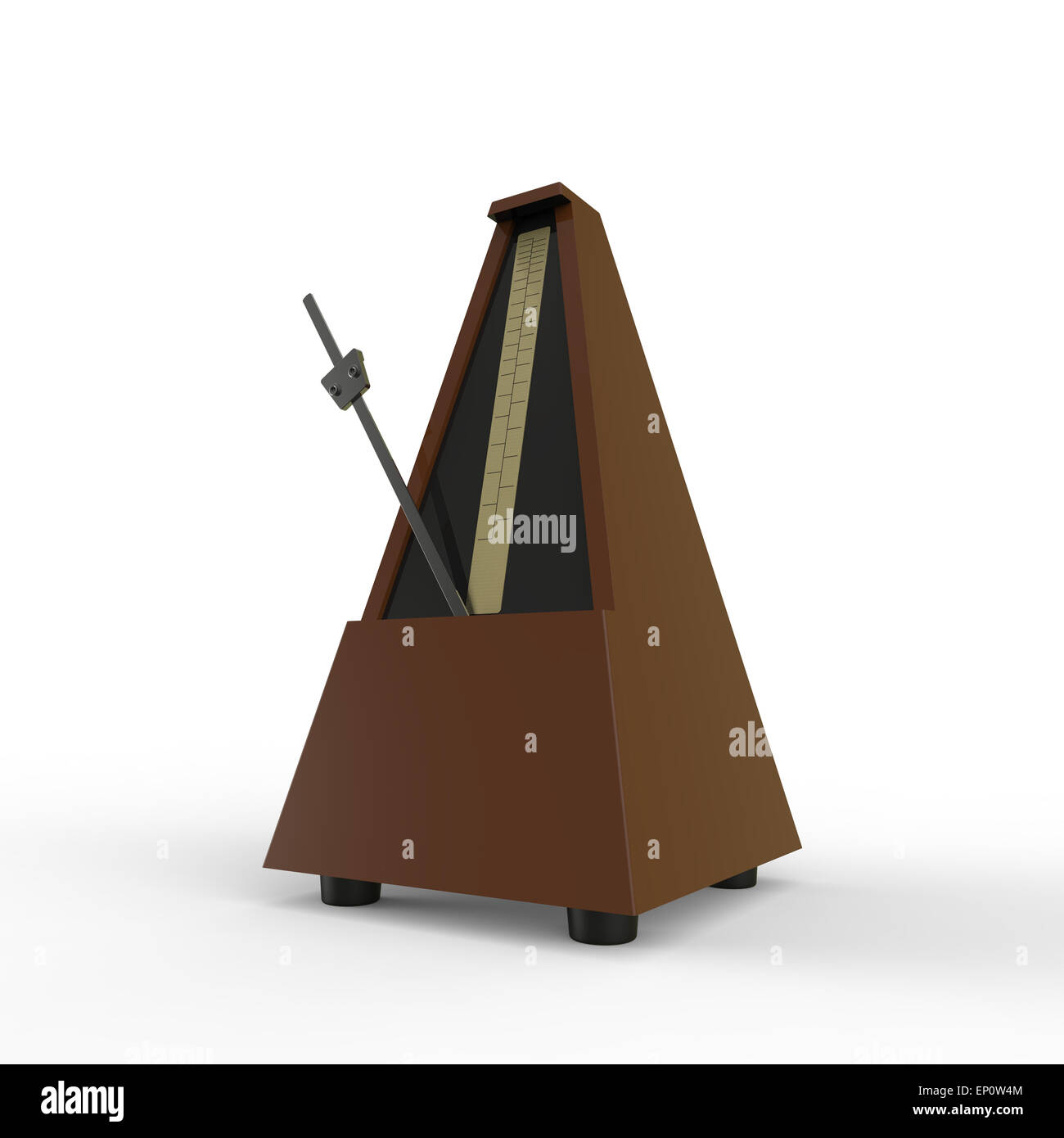 Brown a forma piramidale metronomo in legno su uno sfondo bianco utilizzato per la pratica della musica per mantenere il ritmo Foto Stock