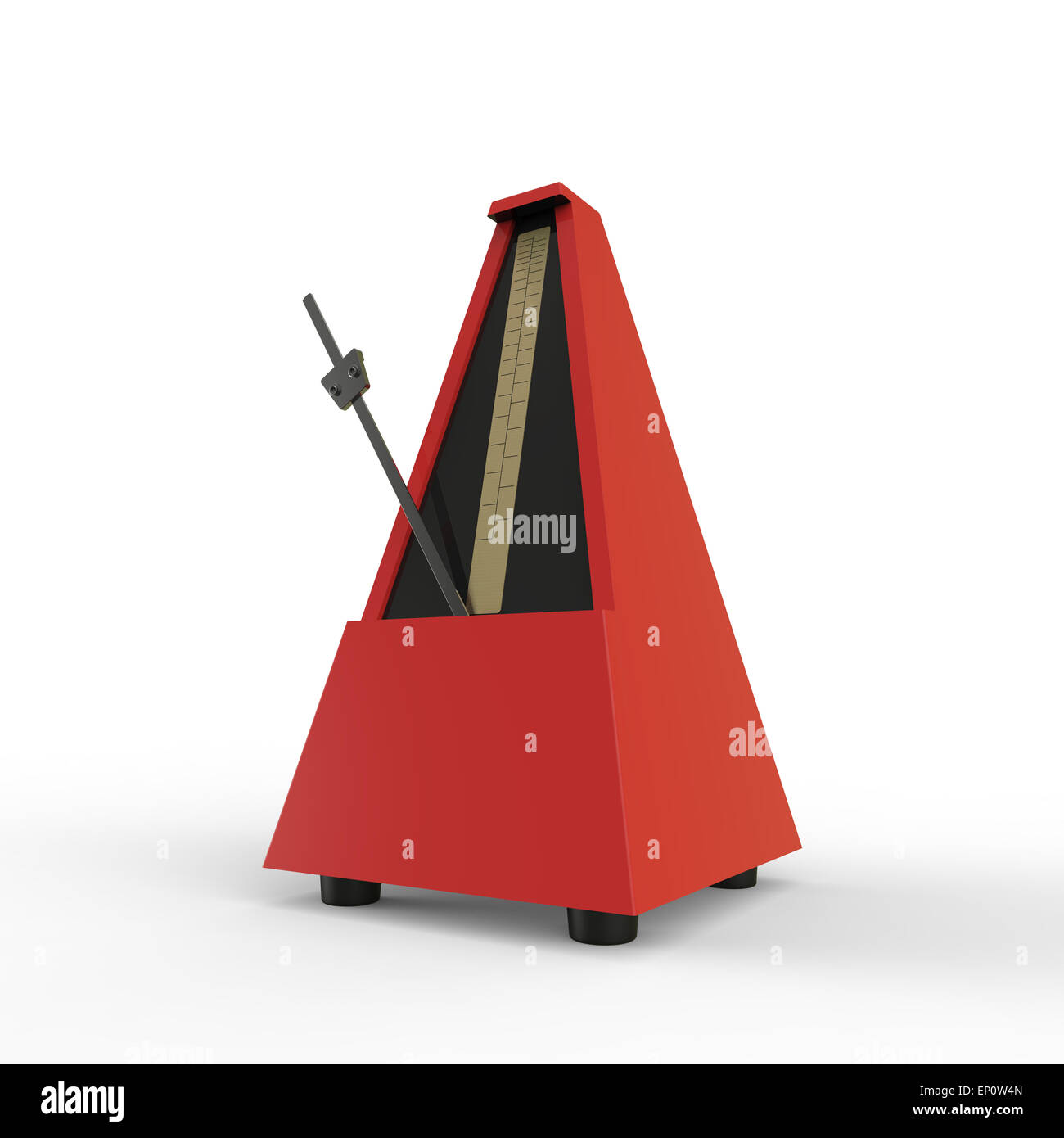 Rosso a forma di piramide metronomo in legno su uno sfondo bianco utilizzato per la pratica della musica per mantenere il ritmo Foto Stock