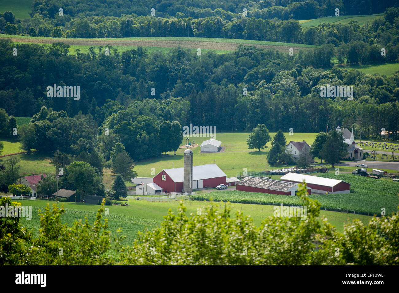 Vista aerea della fattoria nella contea di Garrett, Maryland, Stati Uniti d'America Foto Stock