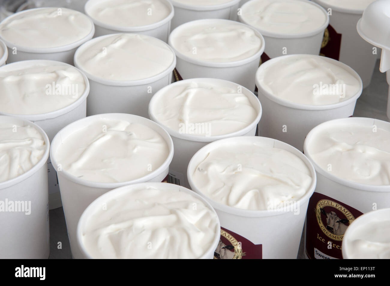 Close-up di contenitori pieni di gelato di Baltimore, Maryland, Stati Uniti d'America Foto Stock