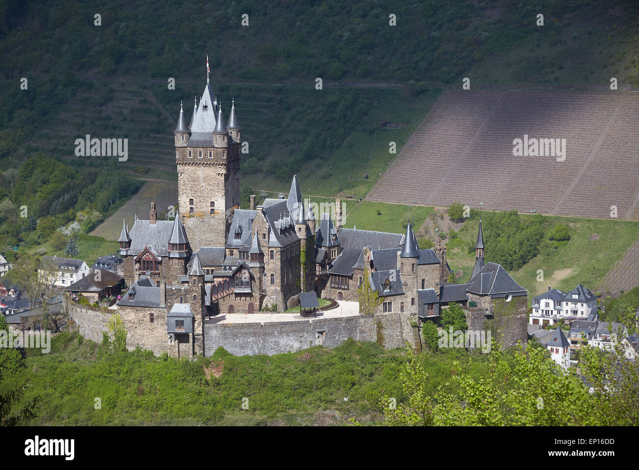Sul Reichsburg Cochem o Castello di Cochem, Cochem, Renania-Palatinato, Germania Foto Stock