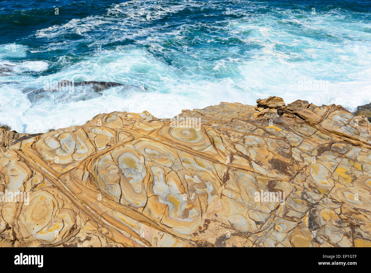Gli anelli di Liesegang, Bouddi National Park, New South Wales, NSW, Australia Foto Stock