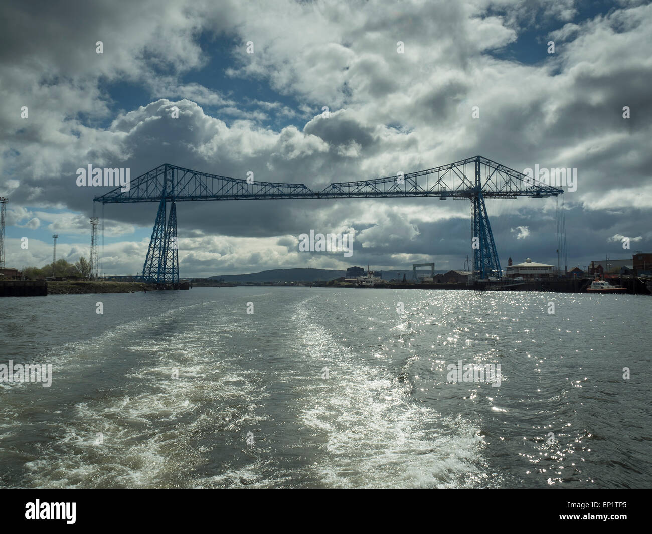 Middlesbrough Transporter Bridge dal Fiume Tees Foto Stock