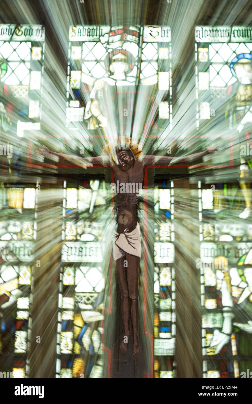 Raffica di luce di Gesù nella chiesa delle ammaccature, Dentdale. Foto Stock
