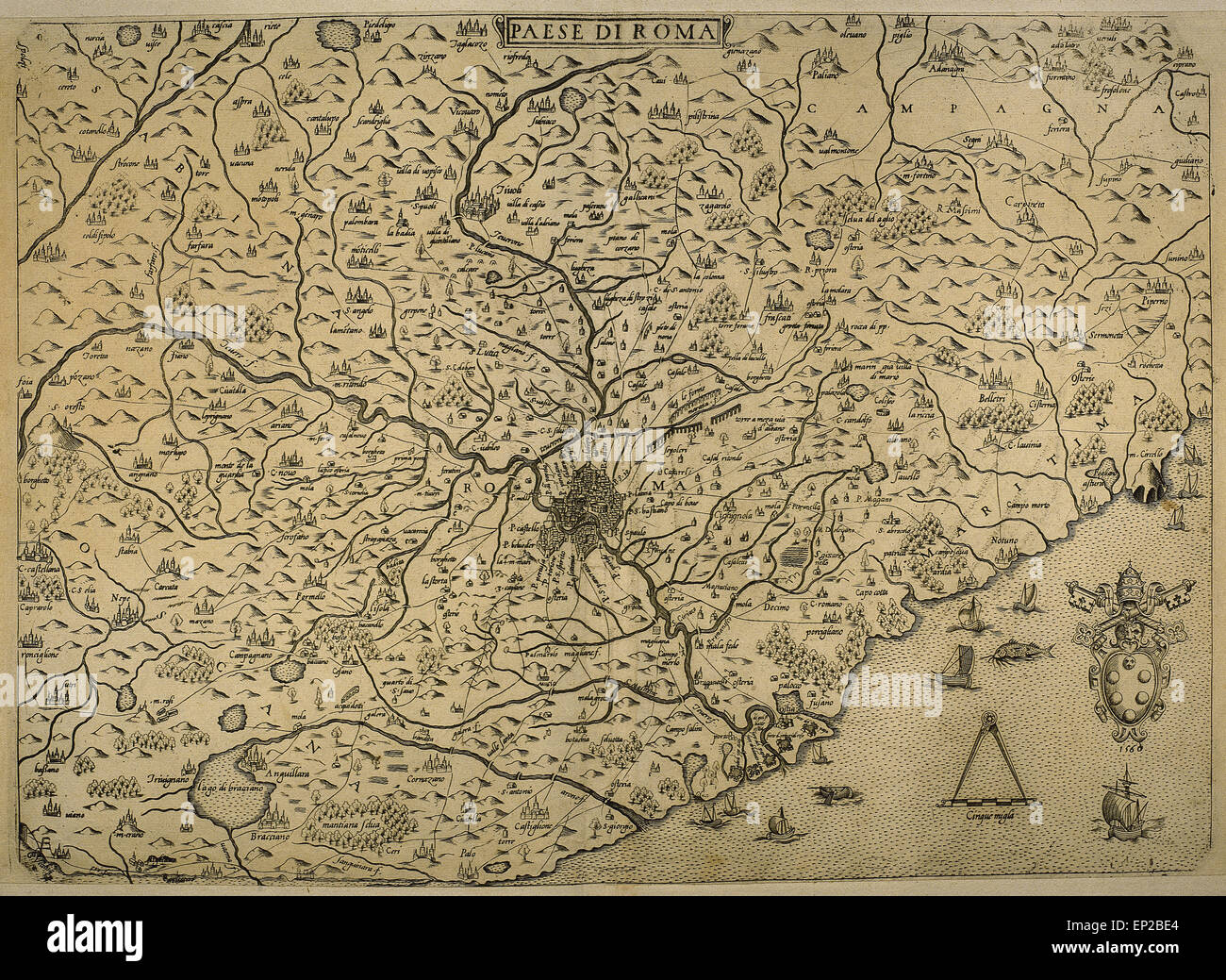 Mappa della città di Roma. Incisione Italiana. Il XVI secolo. Foto Stock