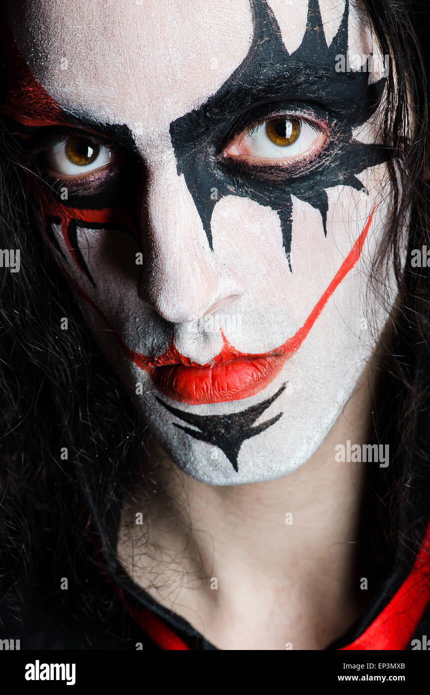 Close up del male faccia clown Foto Stock