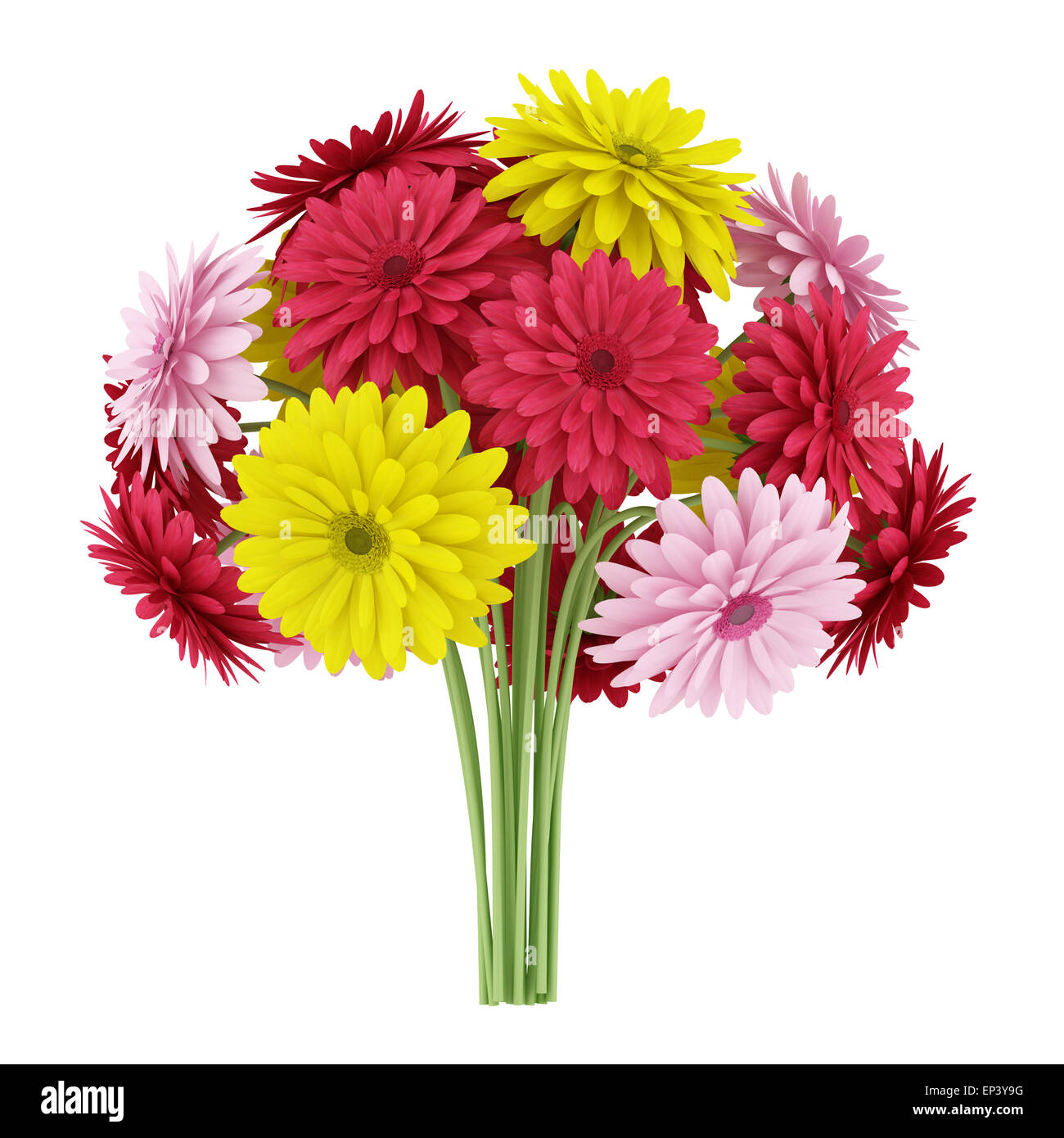 Bouquet di giallo rosso e fiori di colore rosa isolato Foto Stock