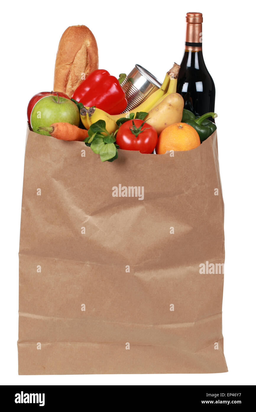 Einkaufstüte mit, Obst und Gemüse Wein Foto Stock