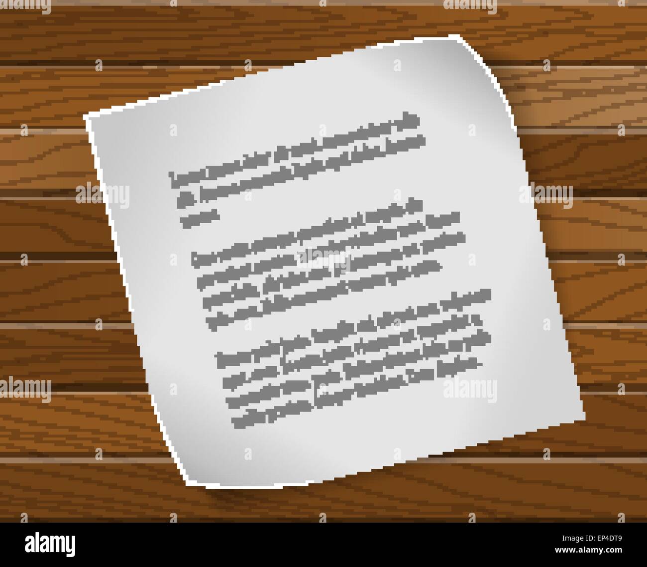 Foglio di carta su sfondo di legno. Sfondo del vettore. Illustrazione Vettoriale