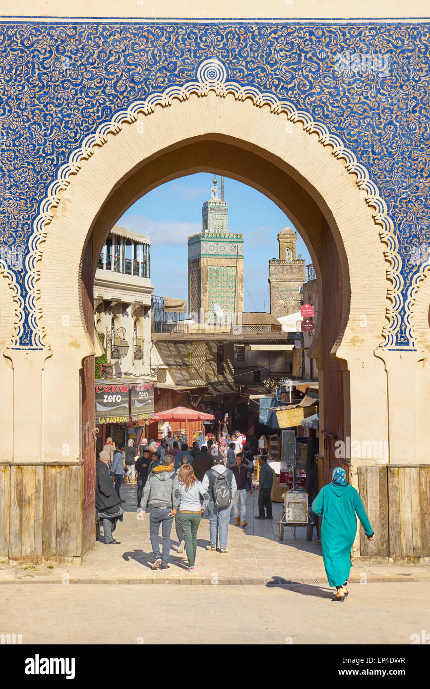 La medina di Fez, Bab Bou Jeloud Gate, Marocco, Africa Foto Stock