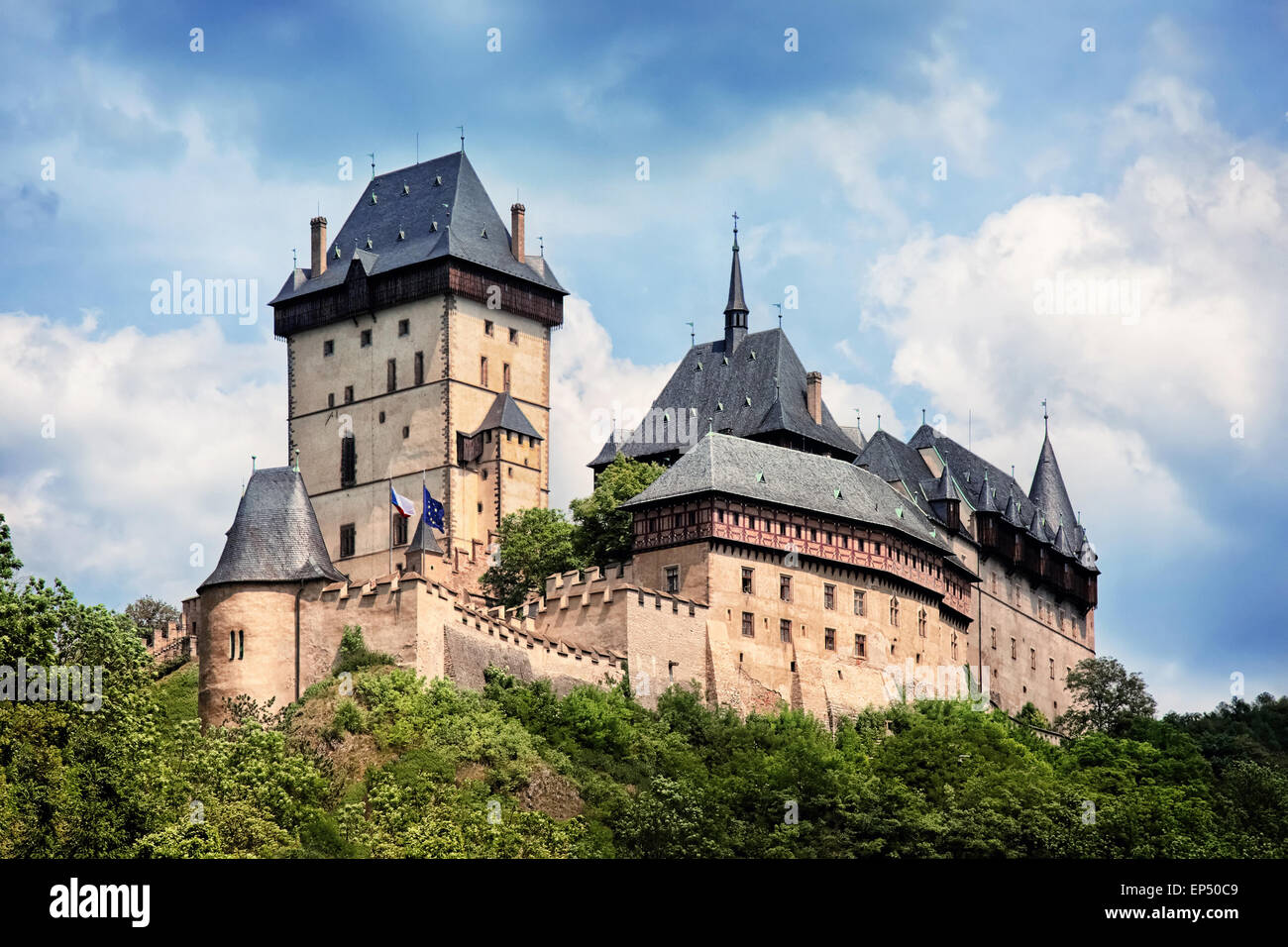 Vista panoramica del castello di Karlstejn, Repubblica Ceca Foto Stock