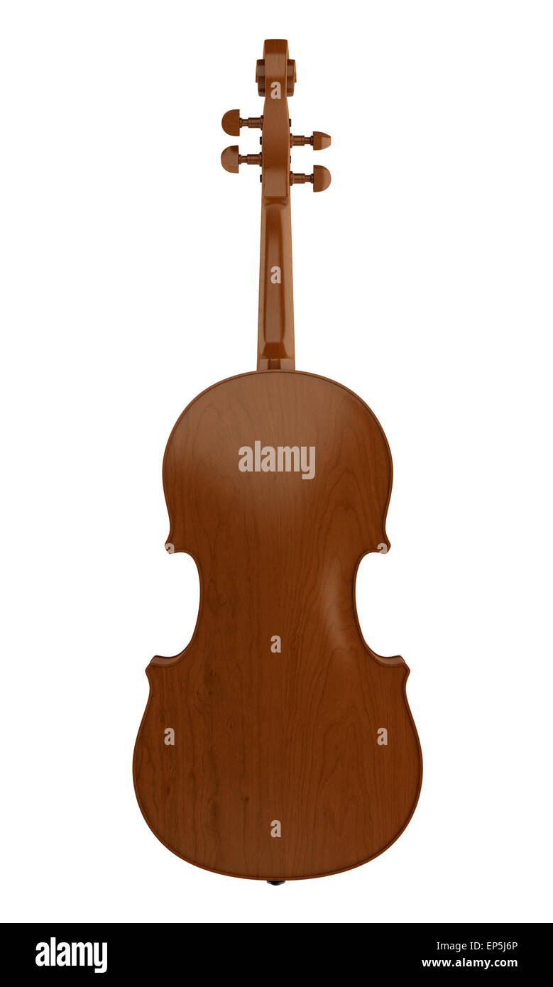 Vista posteriore del violino marrone isolato su bianco Foto Stock