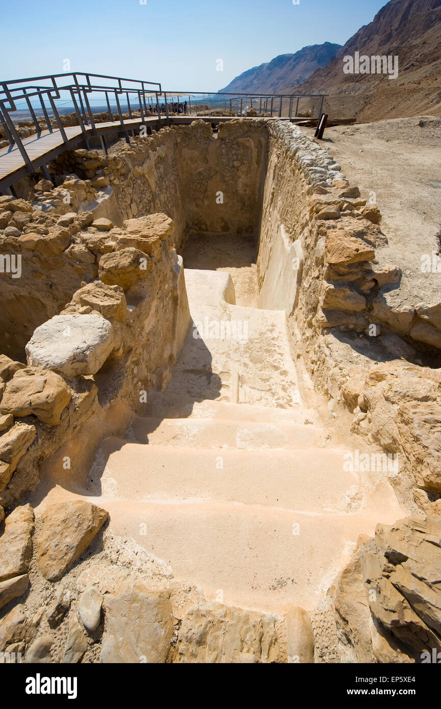 Uno dei serbatoi di acqua di Qumran in Israele Foto Stock
