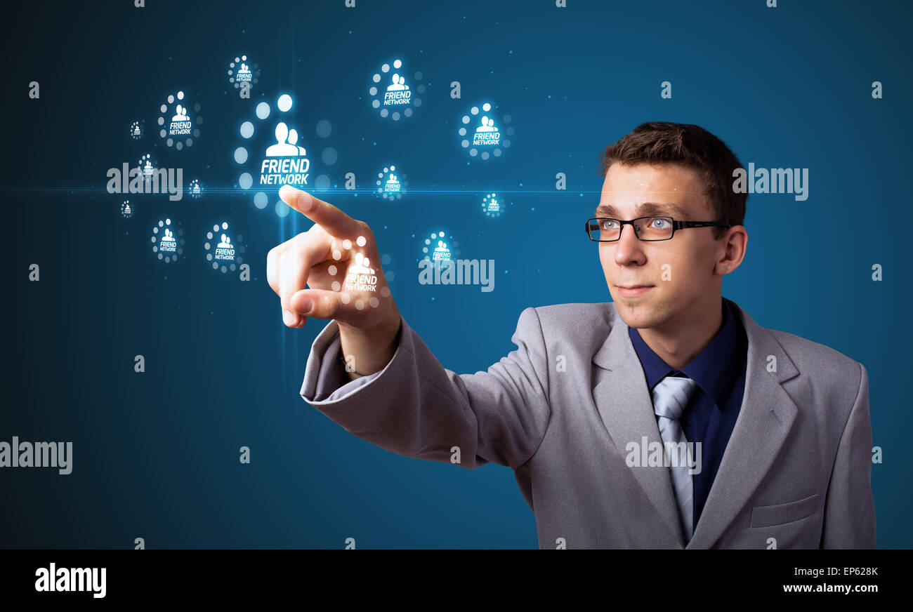 Imprenditore moderno di pressatura di tipo sociale di icone Foto Stock