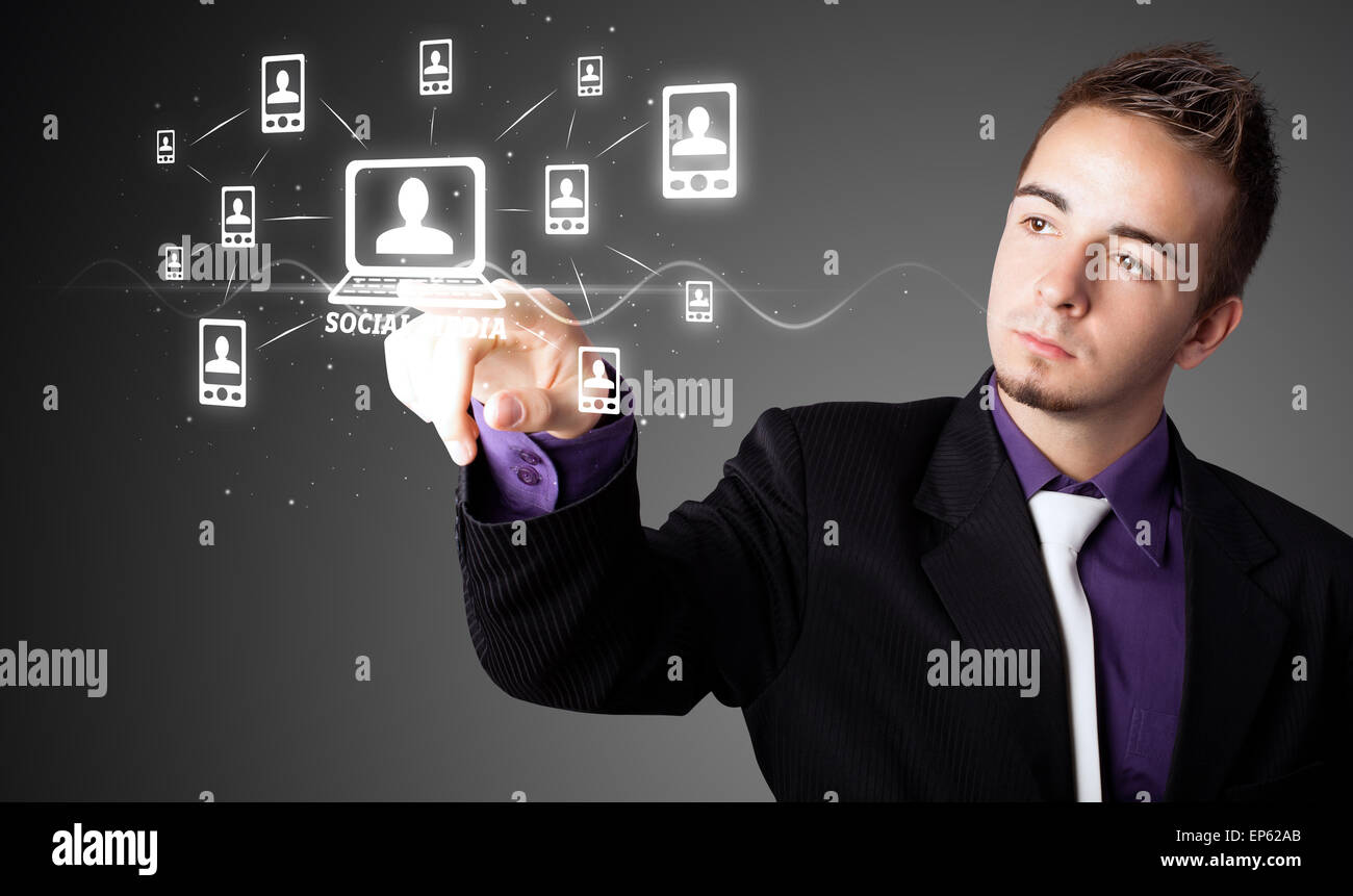 Imprenditore moderno di pressatura di tipo sociale di icone Foto Stock