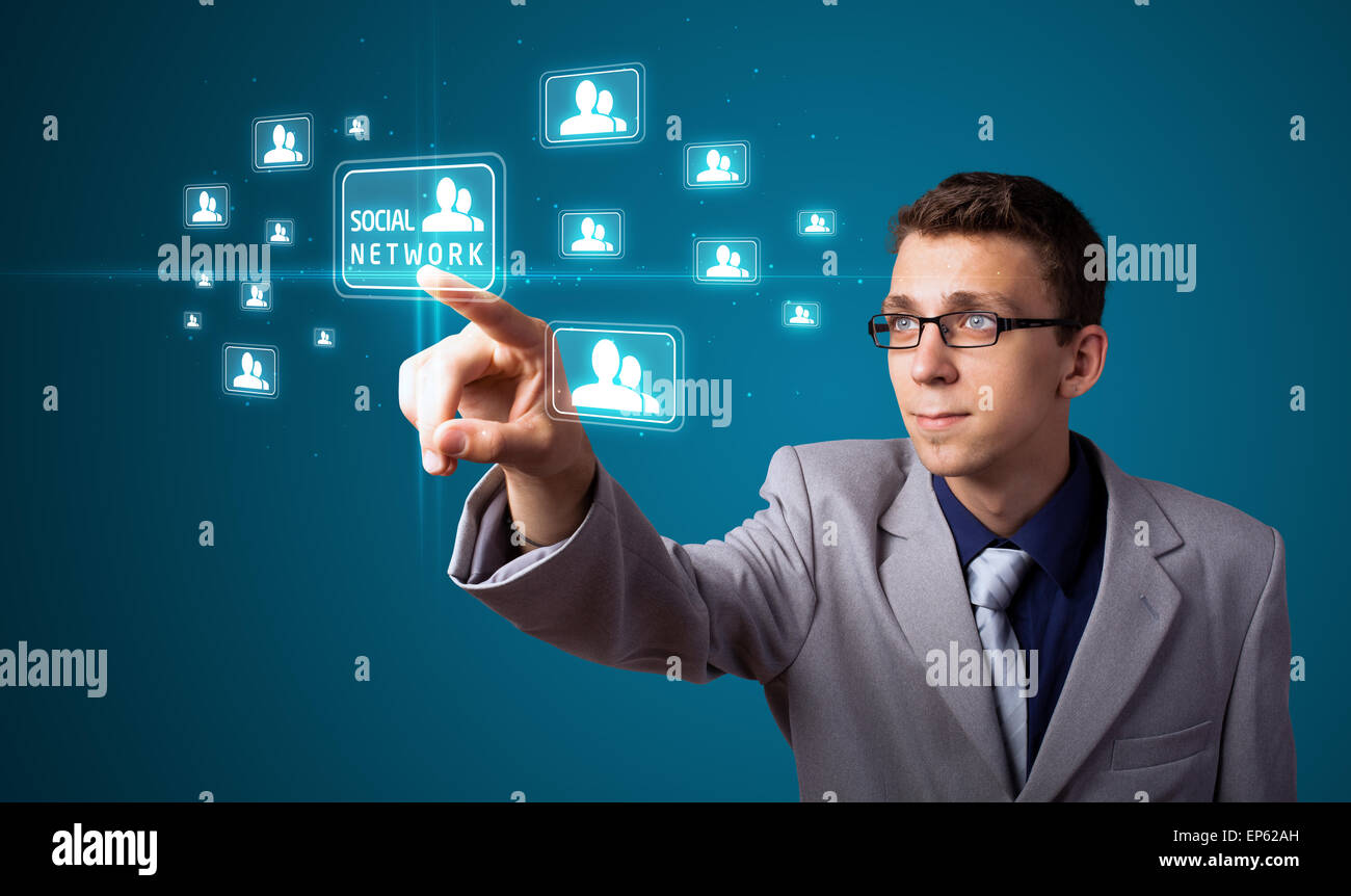 Imprenditore moderno di pressatura di tipo sociale di icone Foto Stock