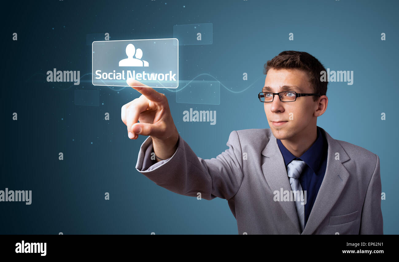 Imprenditore moderno di pressatura di tipo sociale di icone Foto Stock