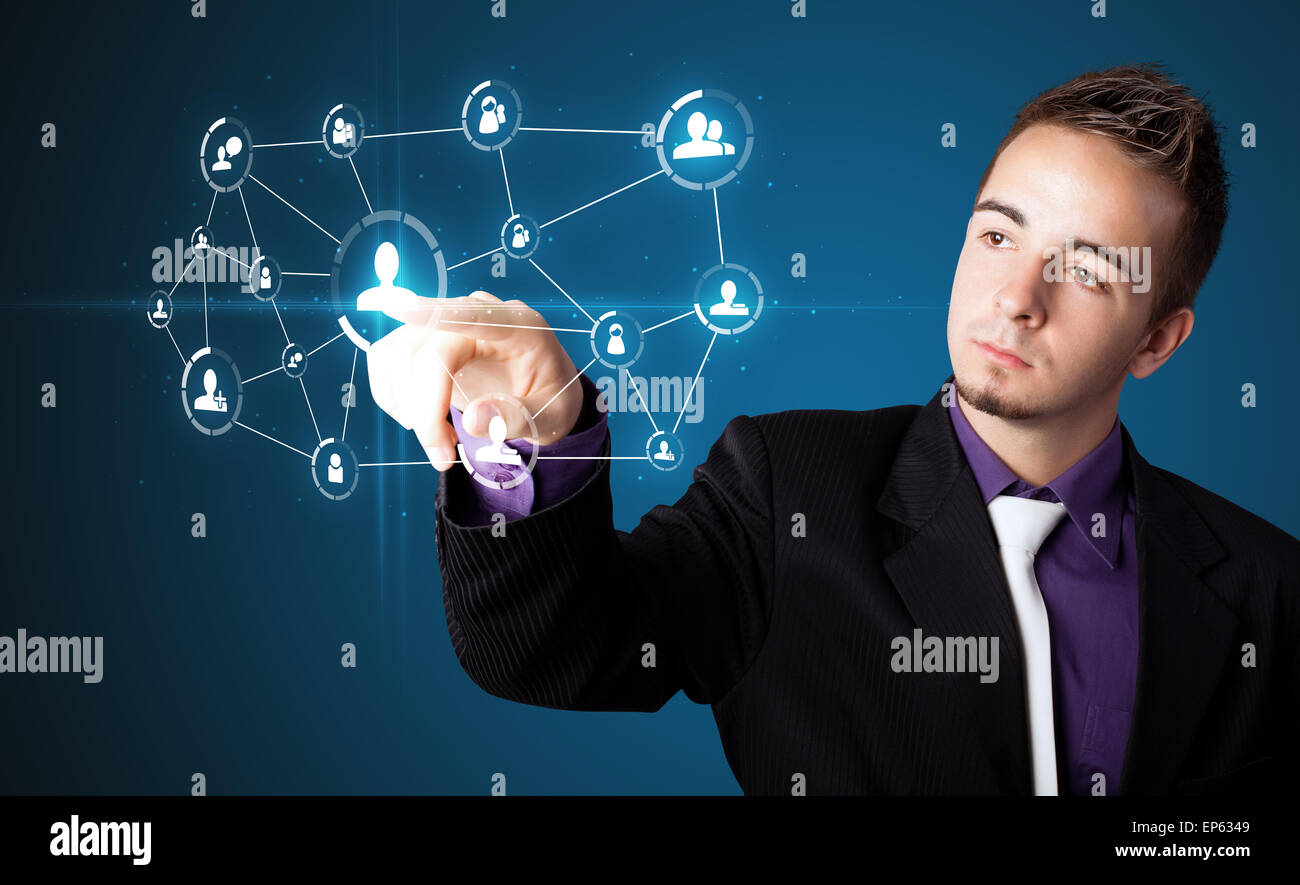 Imprenditore moderno di pressatura di tipo sociale di icone Foto Stock