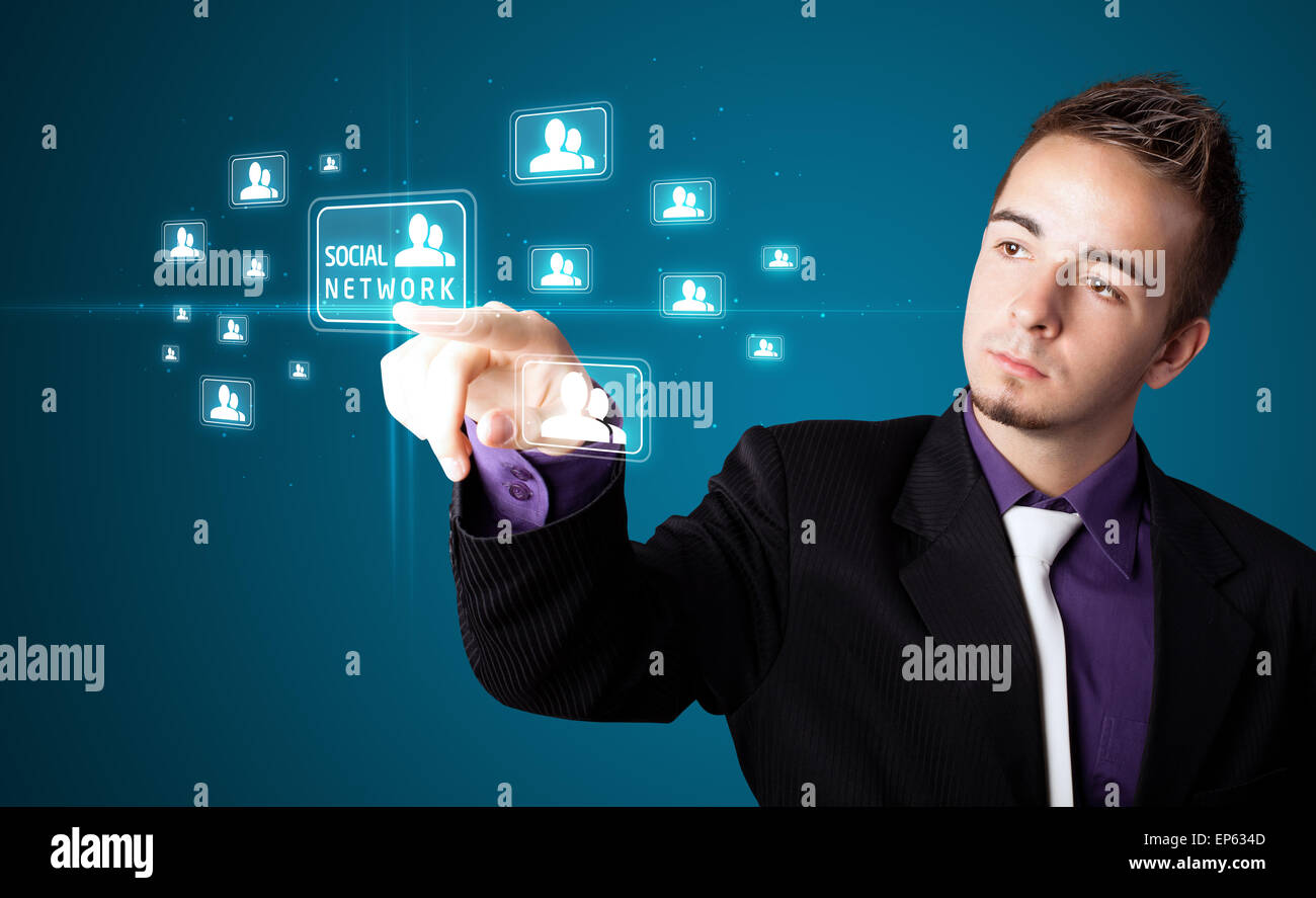 Imprenditore moderno di pressatura di tipo sociale di icone Foto Stock