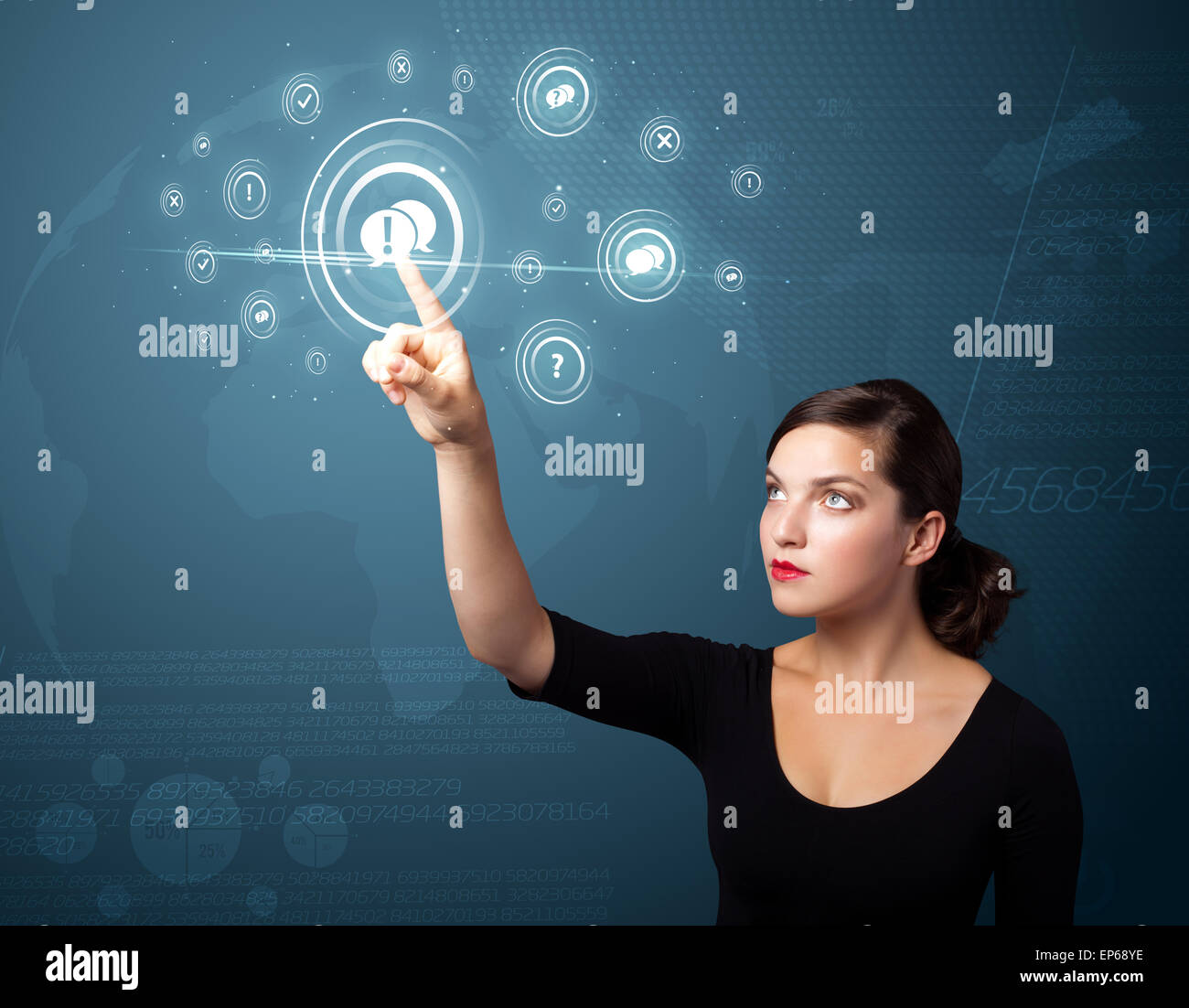 Imprenditrice premendo sociale moderno tipo di icone Foto Stock