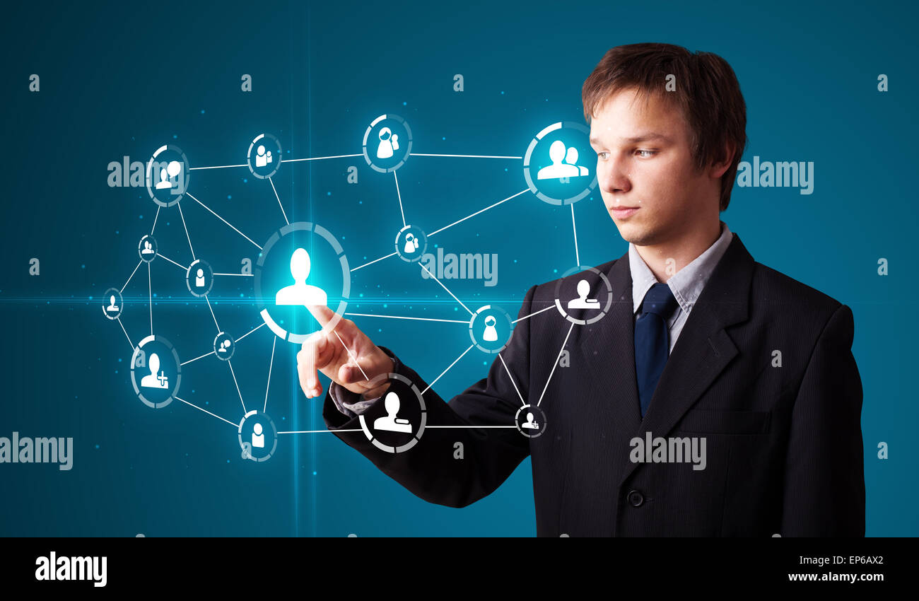 Imprenditore moderno di pressatura di tipo sociale di icone Foto Stock