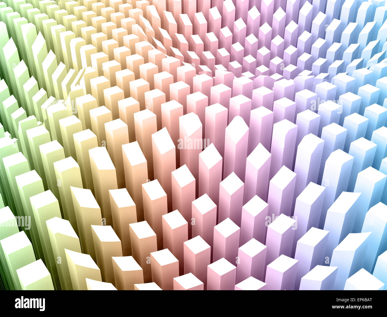 Abstract sfondo digitale con superficie curva formata dai lati superiore del gradiente colorati tonica area colonne array, 3d Foto Stock