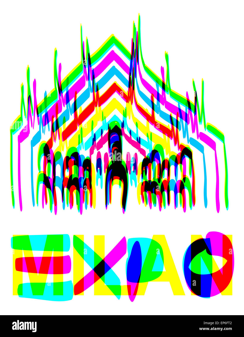 Il Duomo di Milano disegnata a mano con colori Expo 2015 Foto Stock