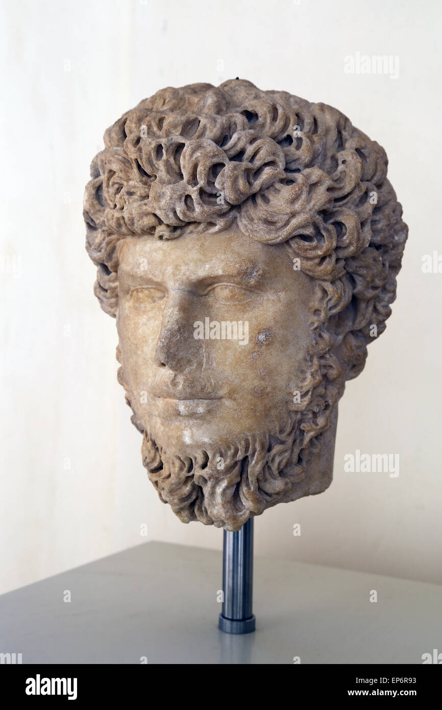 Lucius Verus (130-169 AD). Imperatore romano. Nerva-Antonine dinastia. Busto. Roma, Via Anagnima, dall'impluvium del romano vill Foto Stock