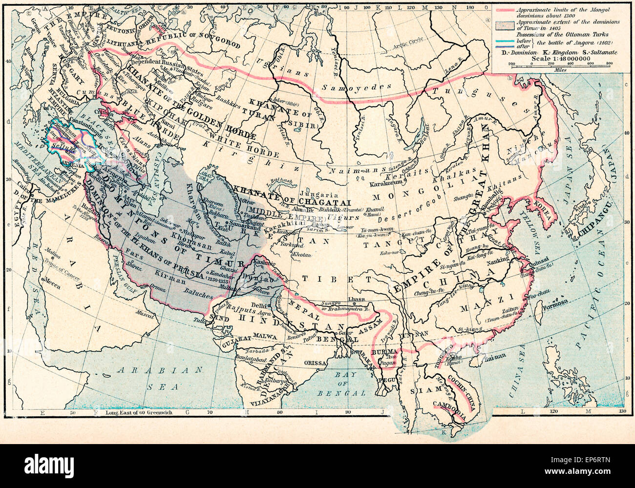 Mappa delle signorie mongolo, 1300-1405. Foto Stock