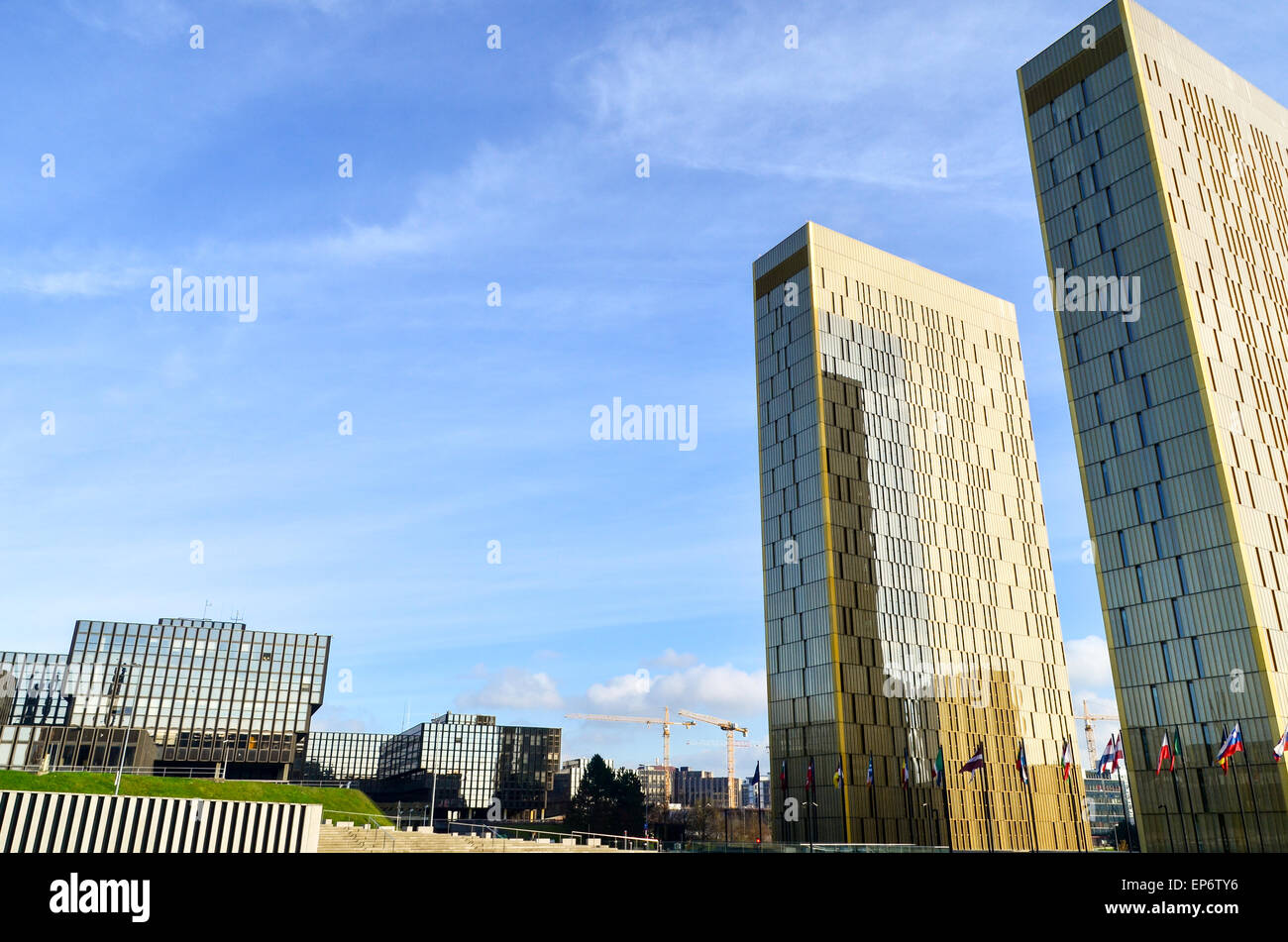 Torri gemelle della Corte di giustizia dell'Unione europea e la Commissione europea, nel quartiere europeo, Kirchberg, Lussemburgo Foto Stock