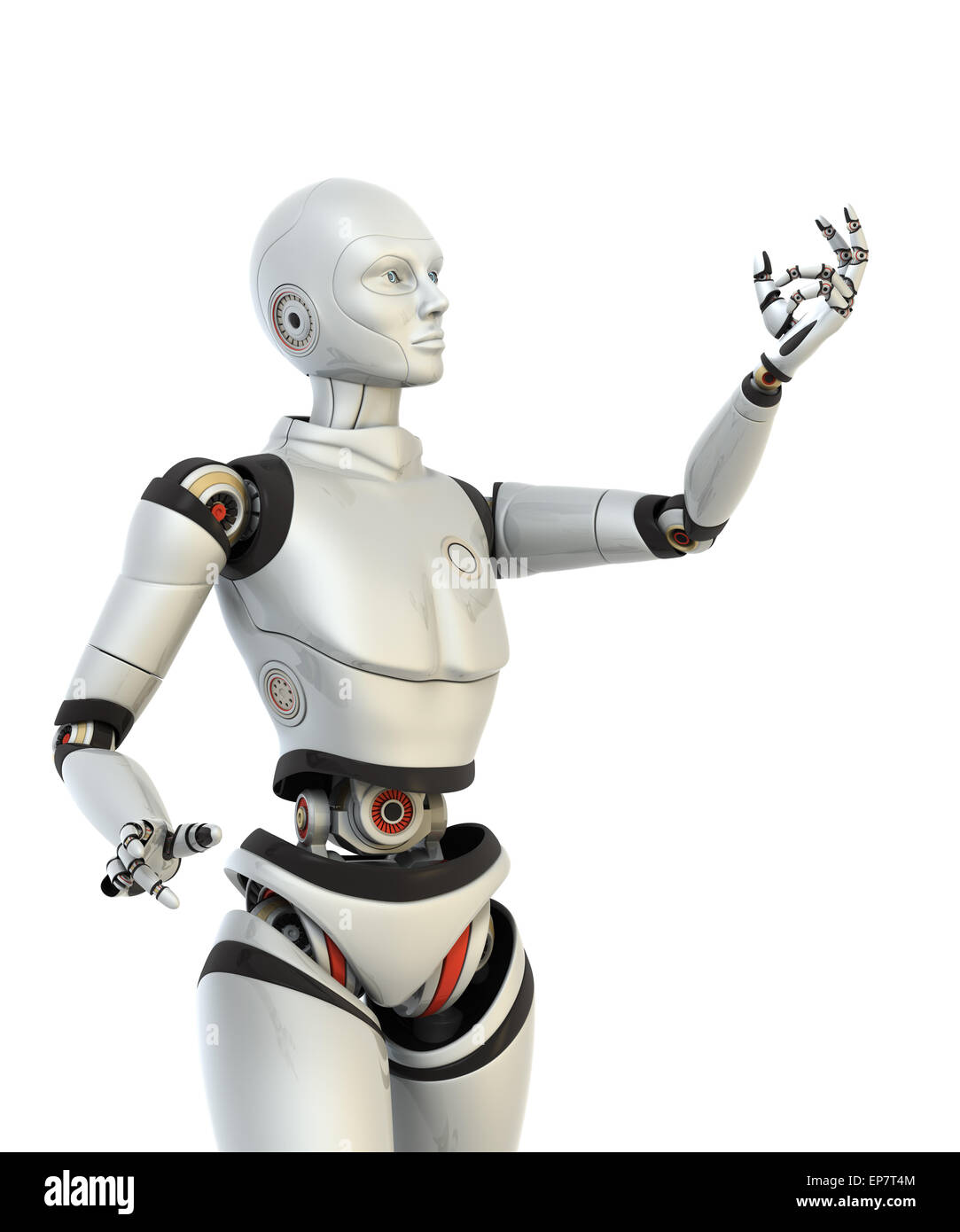 Robot contiene qualcosa nella sua mano. Percorso di clipping incluso Foto Stock