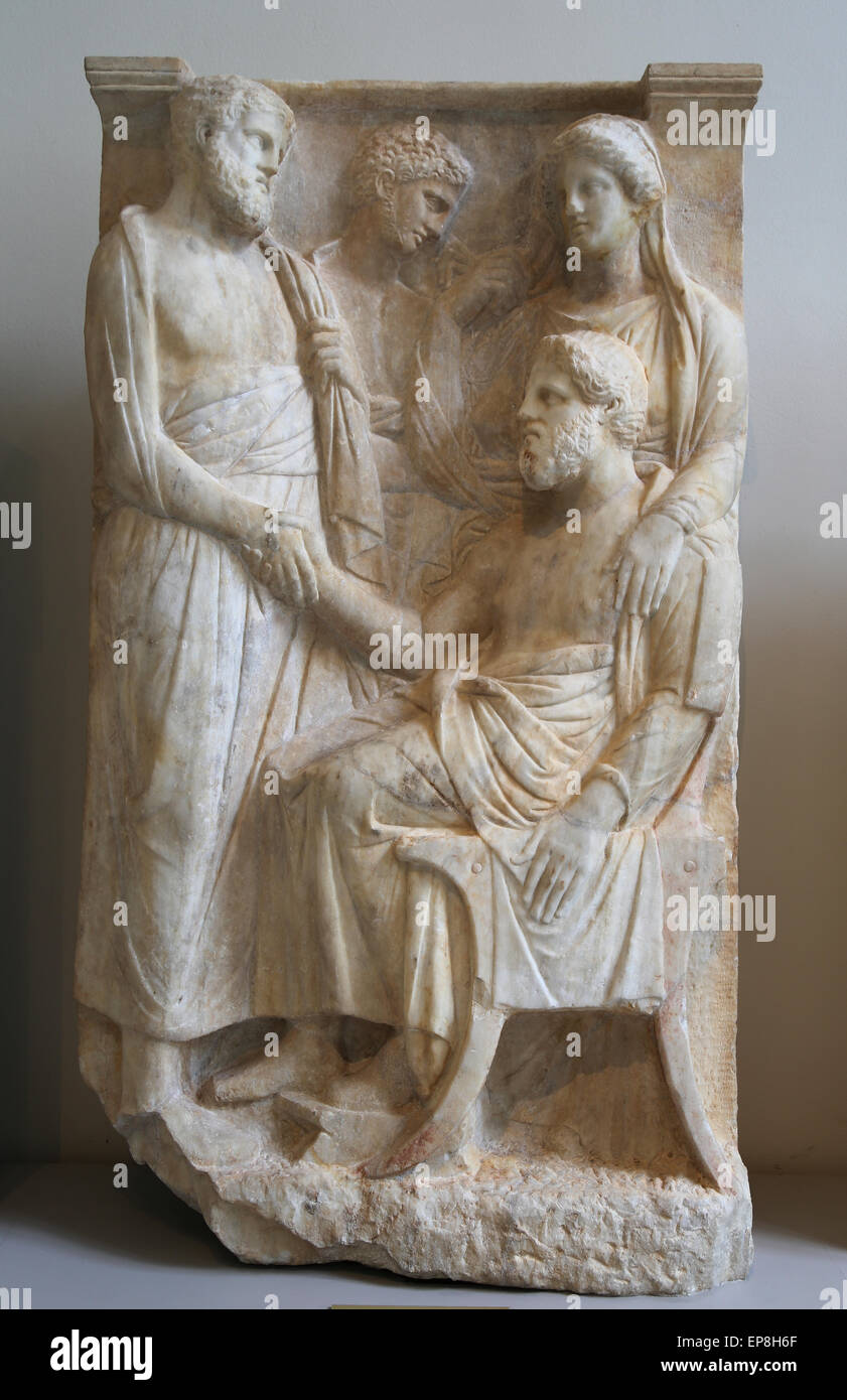 Stele di marmo (grave marker) di un uomo. Greco, soffitta, ca. 375-350 AC. Metropolitan Museum of Art. Ny. Stati Uniti d'America. Foto Stock