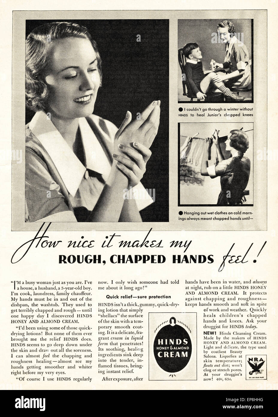 Annuncio Vintage negli anni trenta rivista americana datata novembre 1933 per cerve miele & MANDORLE Crema a mano Foto Stock