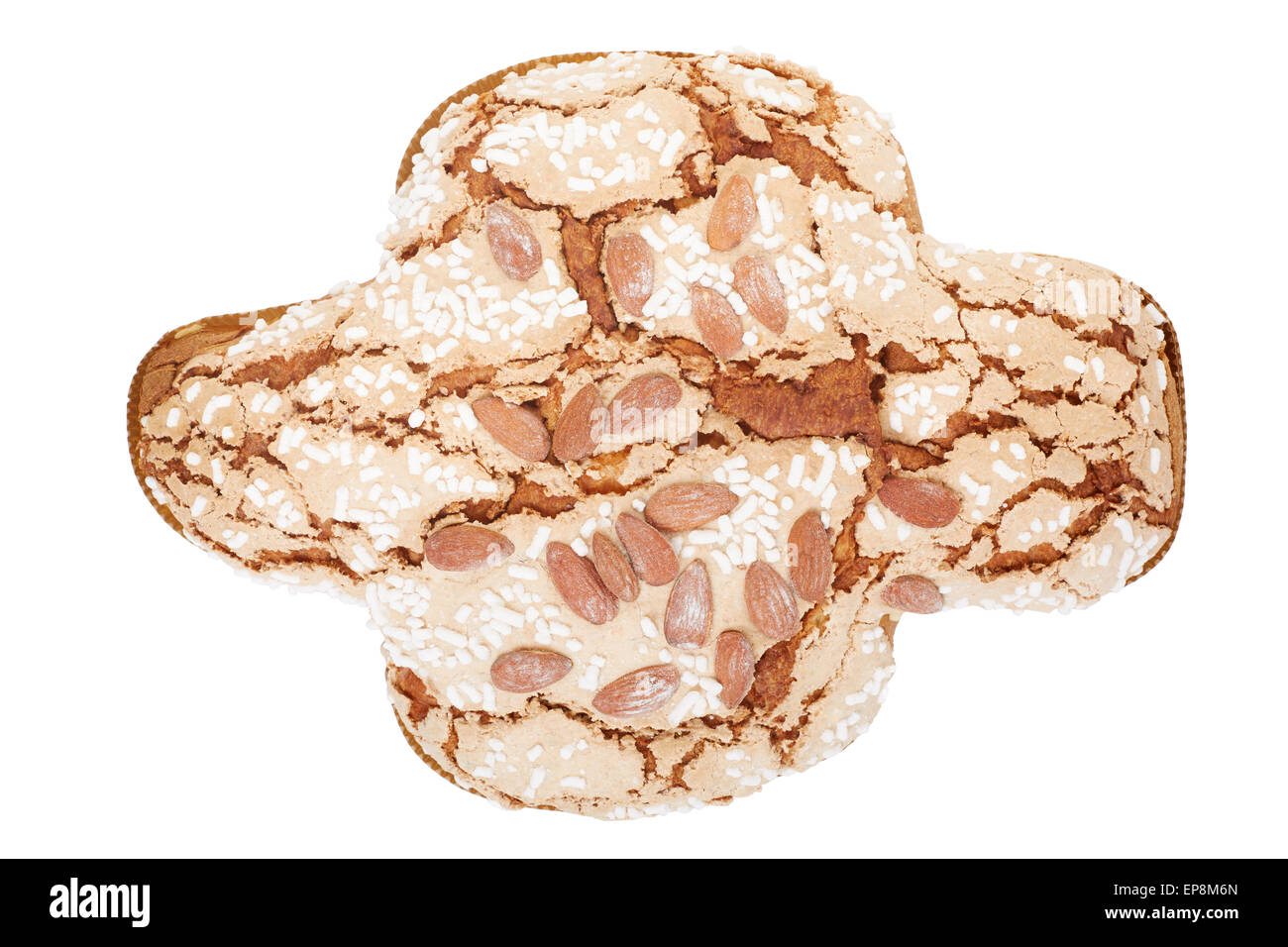 Colomba senza canditi e senza glassa, italiano dolce pasquale in forma di colomba su bianco Foto Stock