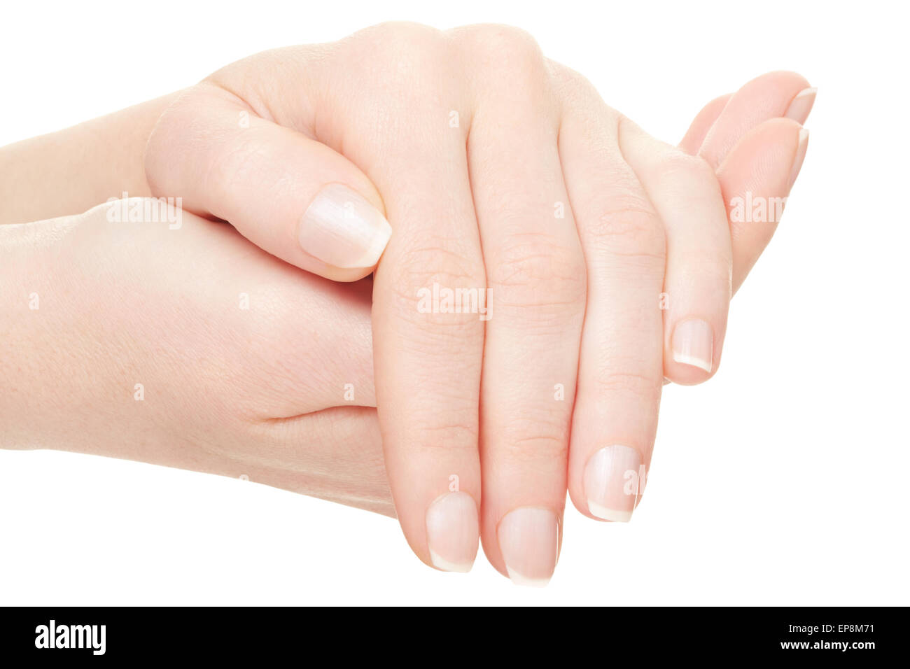 Donna mani manicure Foto Stock